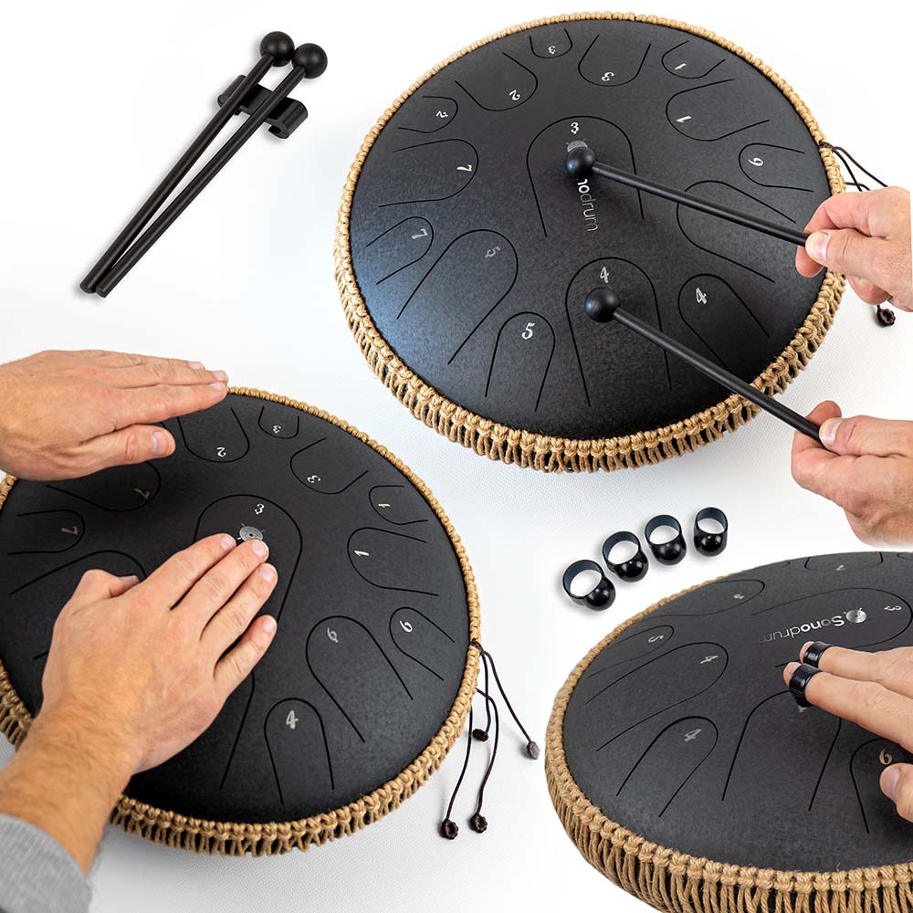 SonodrumSteelTongueDrumPremium-13Inches_15Tongues_CMajor-Fingersticks-Showhowtoplay