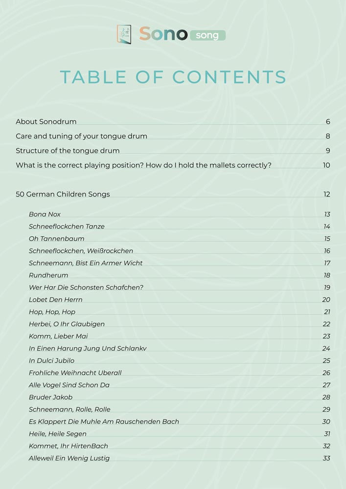 Tongue Drum Music Book - 50 German Children's Songs - For all tongue drums in D major with 8 / 11 / 13 / 14 / 15 tongues - PDF for download2