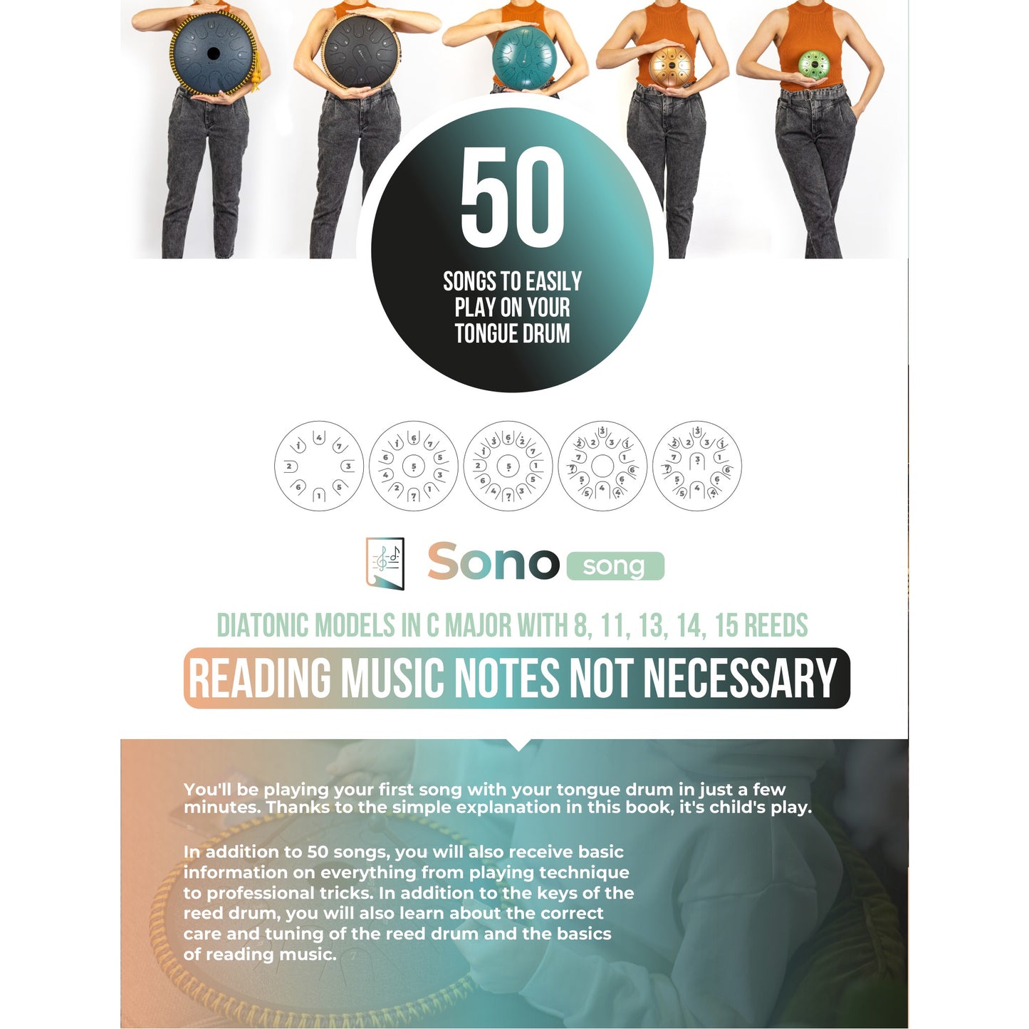 Tongue Drum Music Book - 50 Dream Sounds for Falling Asleep - For all tongue drums in C major - PDF for download