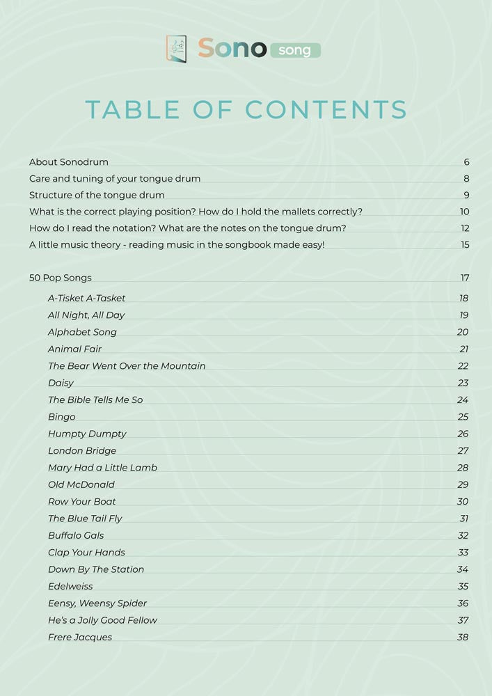 Tongue Drum Music Book - 50 Popsongs - For all tongue drums in C major with 8 / 11 / 13 / 14 / 15 tongues - PDF for download2