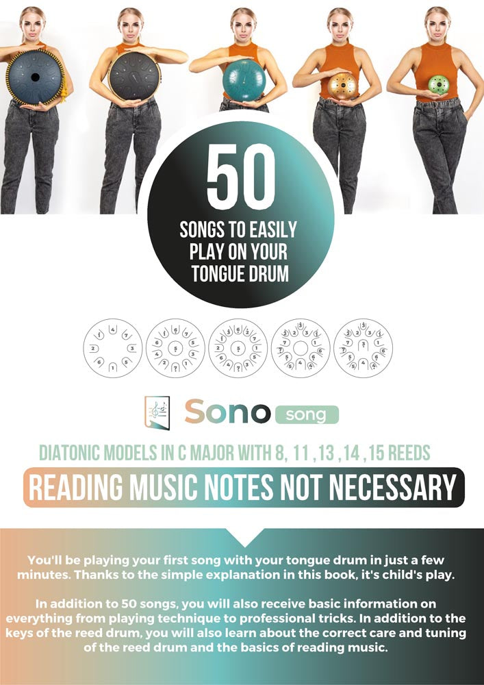 Tongue Drum Music Book - 50 Popsongs - For all tongue drums in C major with 8 / 11 / 13 / 14 / 15 tongues - PDF for download4