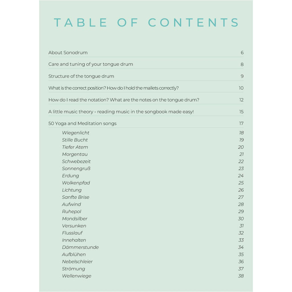 tongue drum music book table of content 1