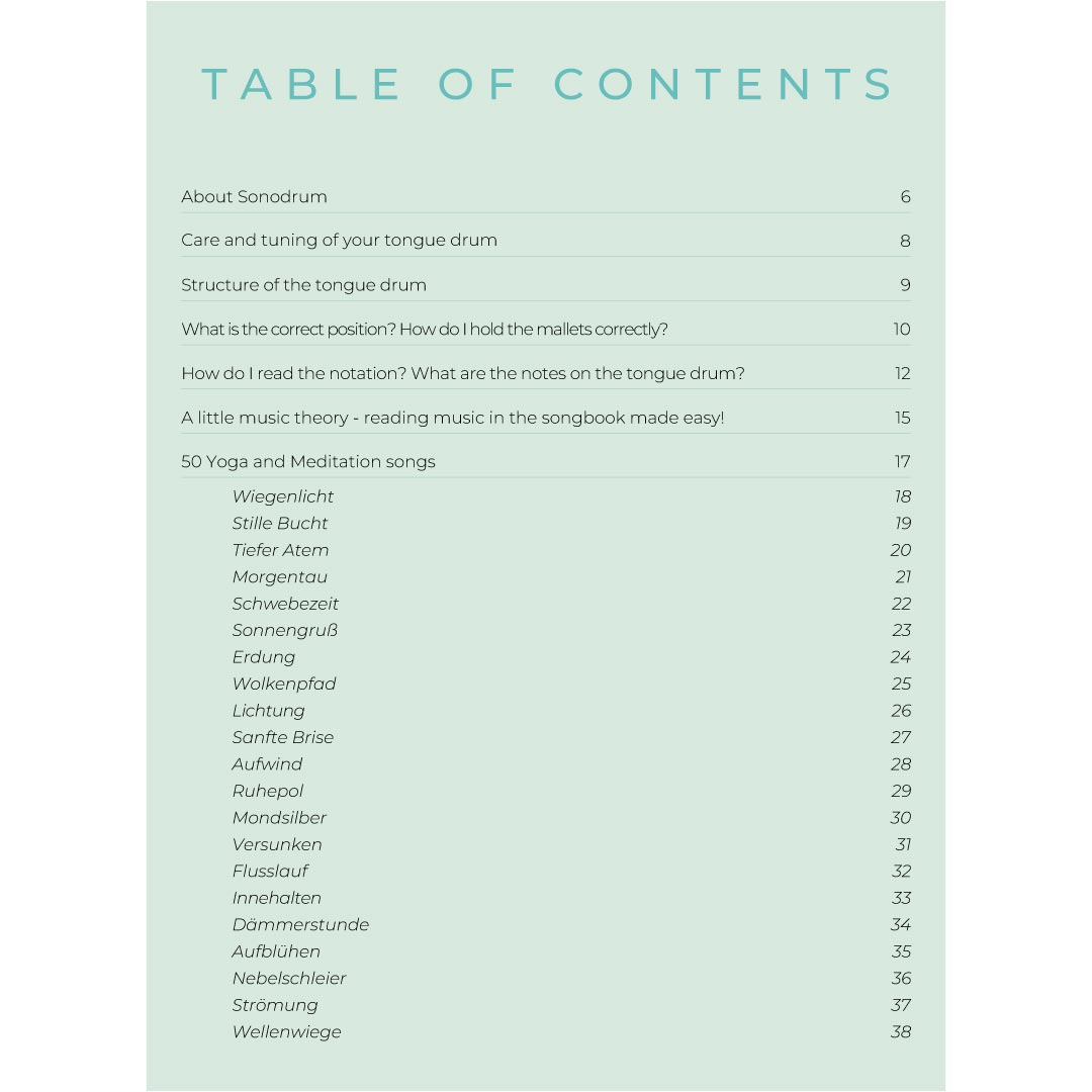 tongue drum music book table of content 1