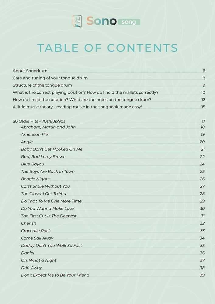 Tongue Drum Music Book - 50 Oldie Hits - 70S/80S/90S - For all tongue drums in C major with 8 / 11 / 13 / 14 / 15 tongues - PDF for download2