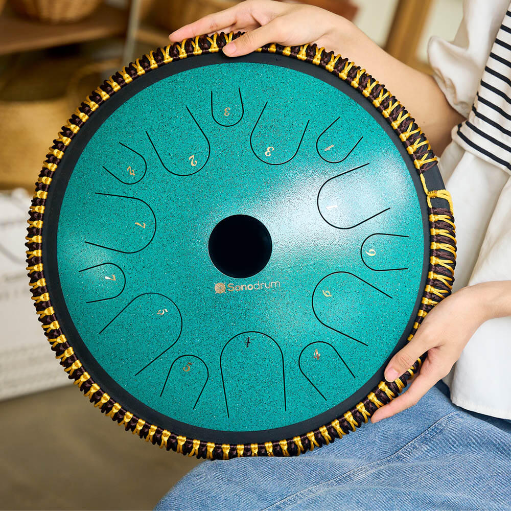 SonodrumSteelTongueDrumExclusive14Inches-14Tongues-Hold-Green