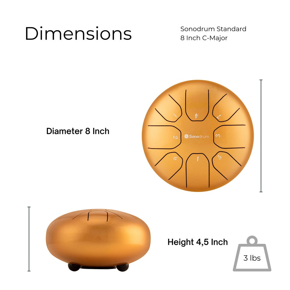 SonodrumTongueDrumStandardC-Major8InchGoldDimensions