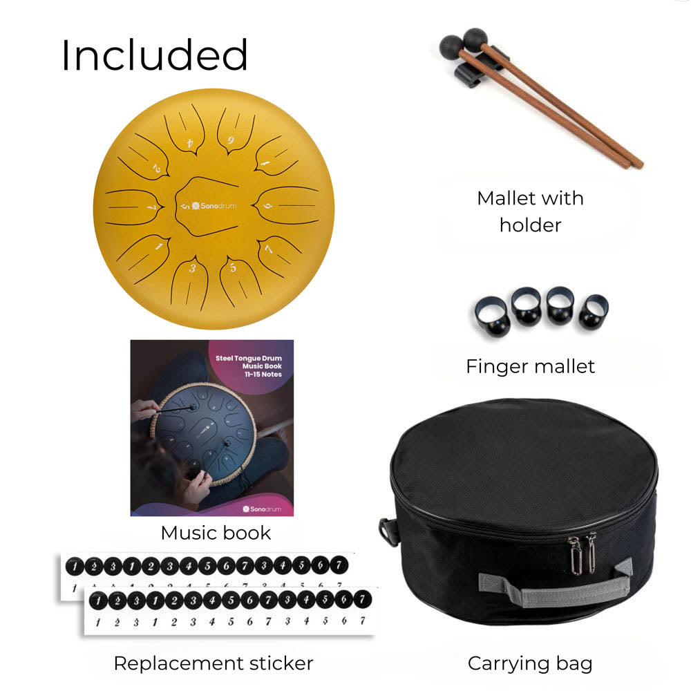 SonodrumTongueDrumStandardD-Major12InchGoldIncludedinthepackage