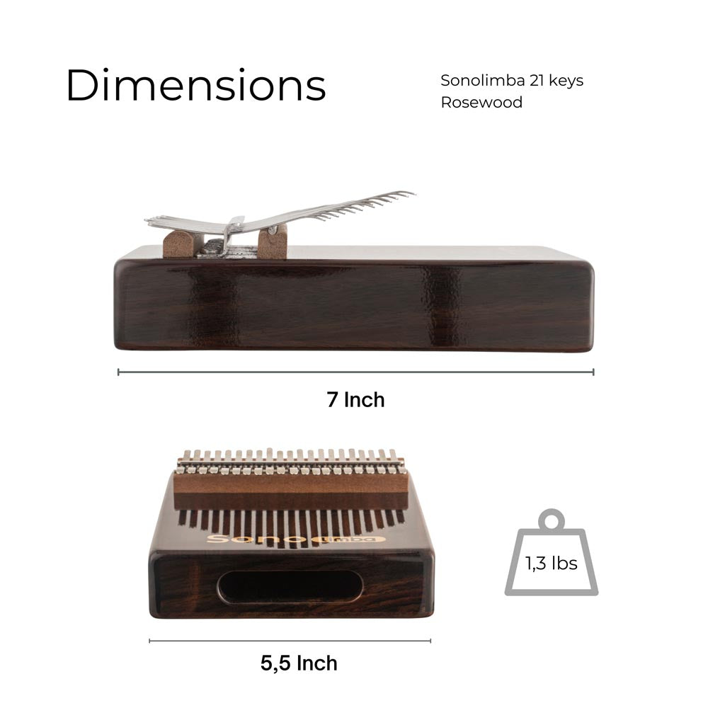 SonolimbaKalimba21keysRosewoodCMajorDimensions