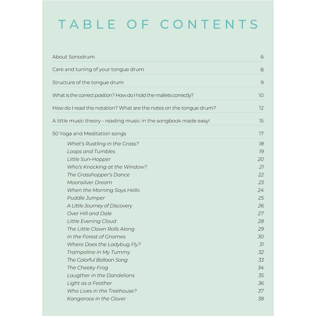 tongue drum music book table of content 1