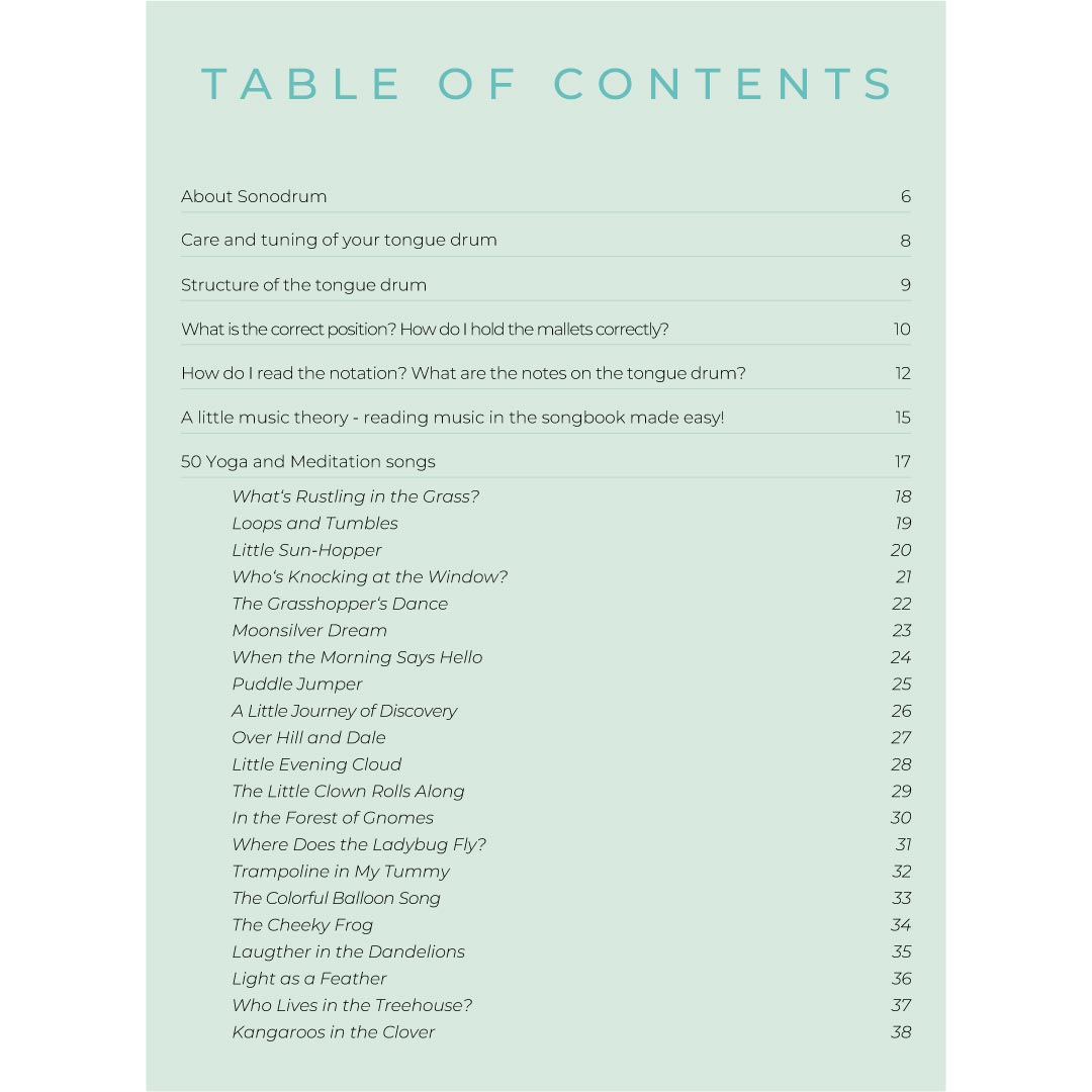 tongue drum music book table of content 1