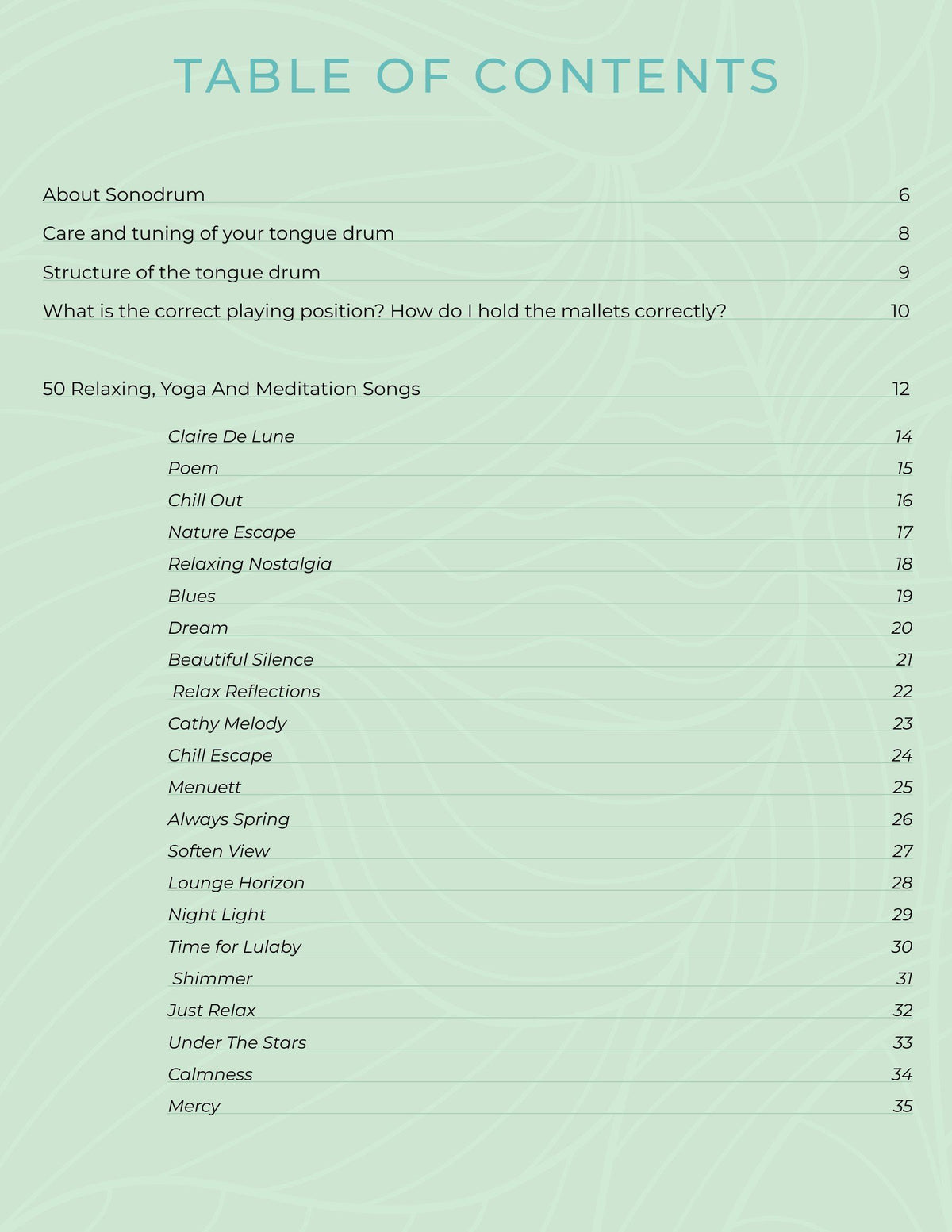 Page 1 from Relaxing, Yoga and Meditation Songs